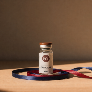 Pürveyor Epithalan 40MG US Lyophilized vial on warm ribbon background